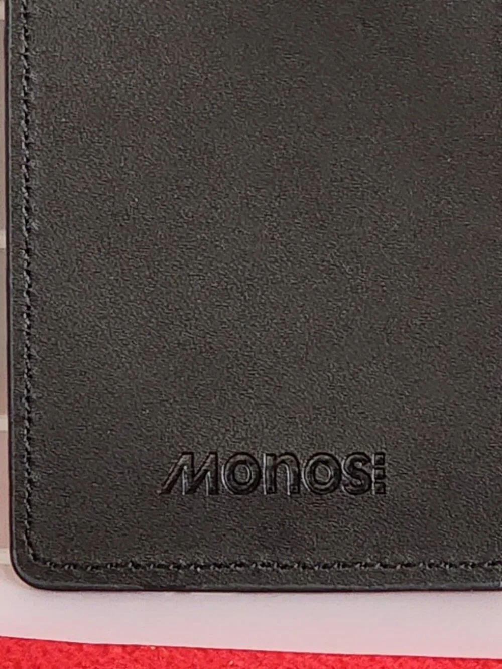Monos Midnight Black Vegan Leather Watch Band Safety Luggage Tag w/Address Card
